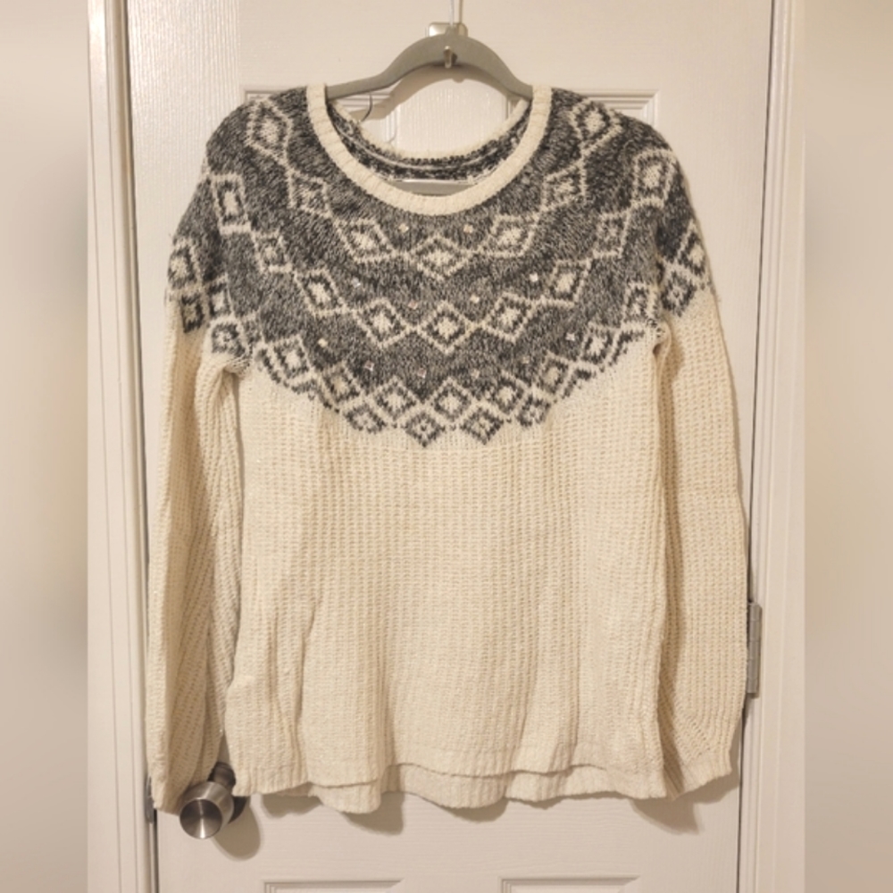 "Justice" Cream and Grey Knitted Sweater - Size 18 (GUC)